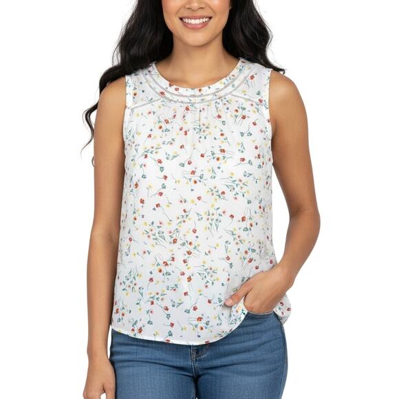 41 Hawthorn Sleeveless Blouse White Floral Crewneck Top NWT Women’s Size L - Picture 1 of 8